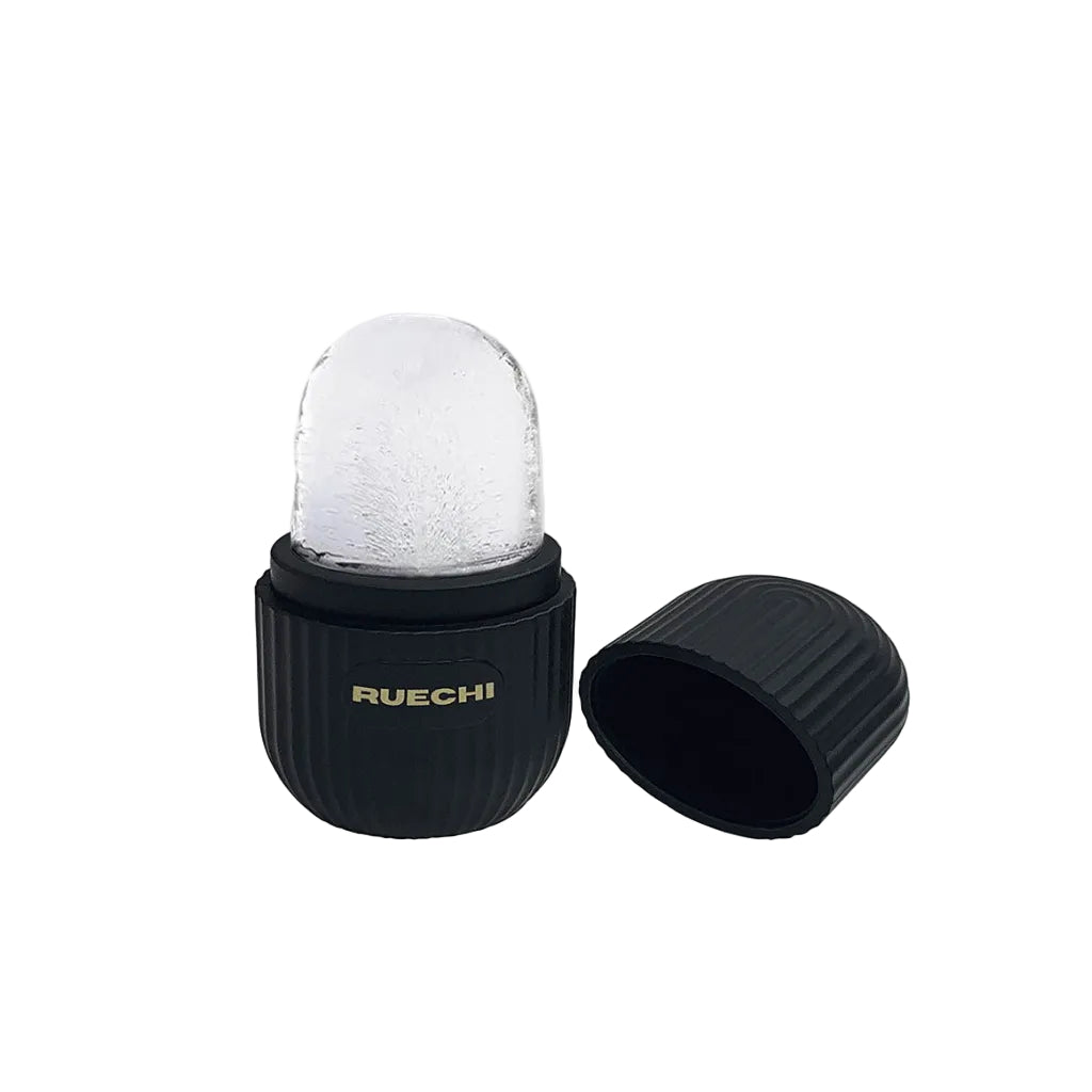 A black and clear Ruechi Kryo Sculpting Tool with a silicone tip, designed for facial contouring and improving skin appearance.